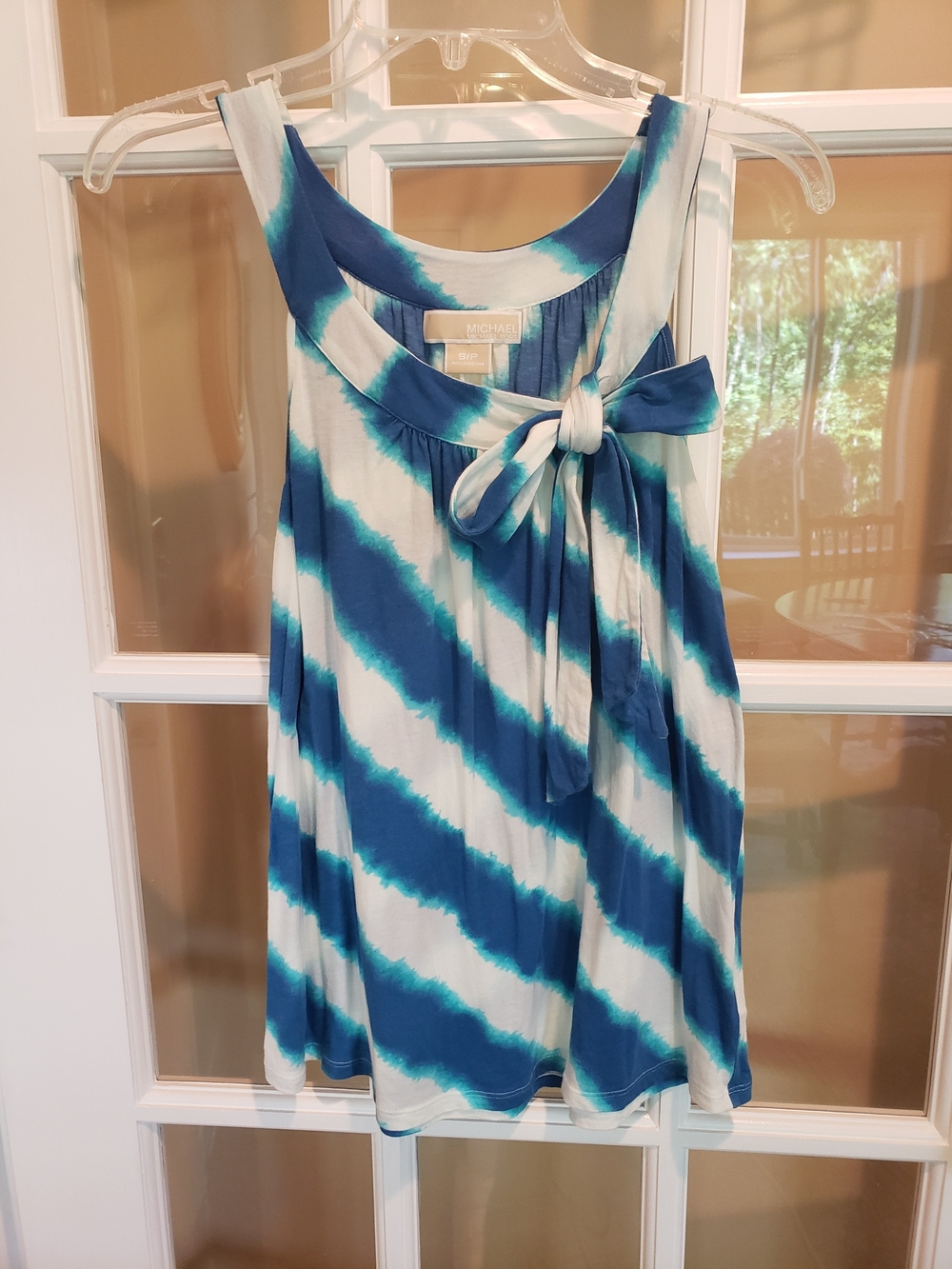 Michael Kors Blue & White Tie-Dye Bow-Front Tank Top Size: SP